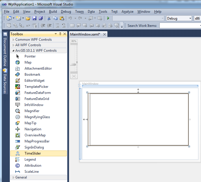 Example of the TimeSlider Control on the XAML design surface of a WPF application.