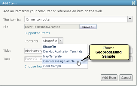 Choosing Geoprocessing Sample when adding a .zip file
