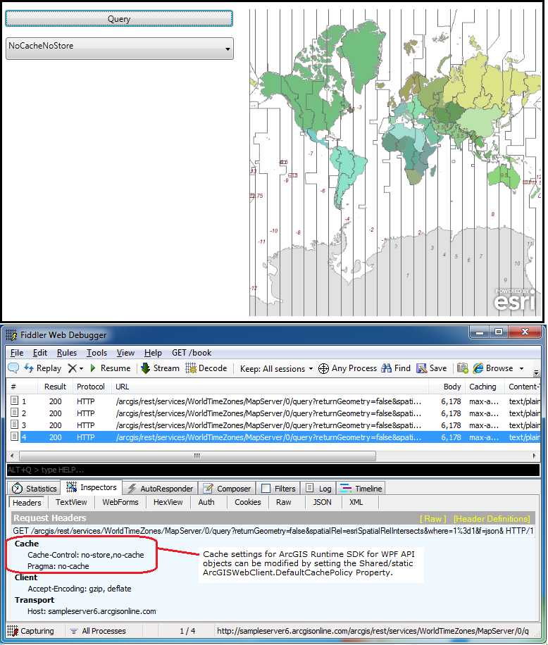 Changing the Client.ArcGISWebClient.DefaultCachePolicy settings.