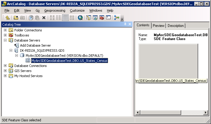 Viewing the newly added Feature Class in the Geodatabase.