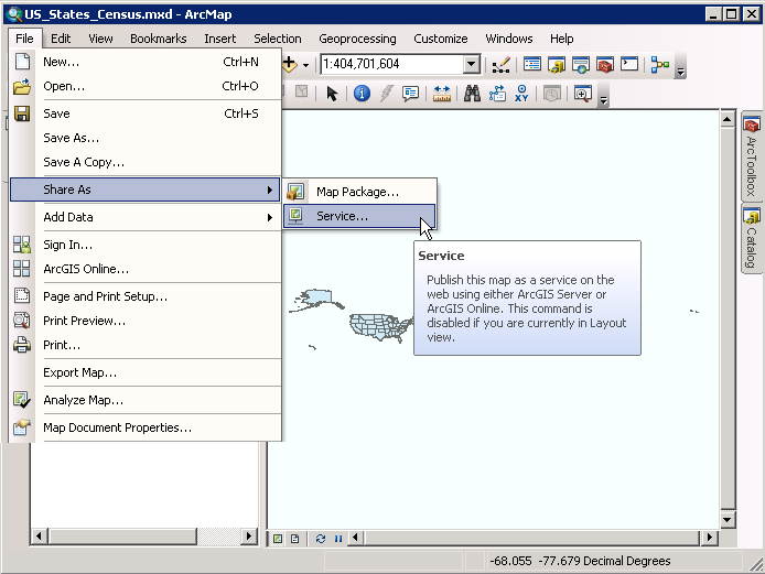 Choose Share As | Service from the context menus to start the publishing of a editable FeatureLayer map service.