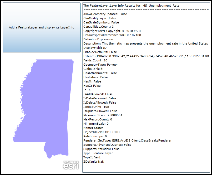 Displaying FeatureLayer.LayerInfo information.