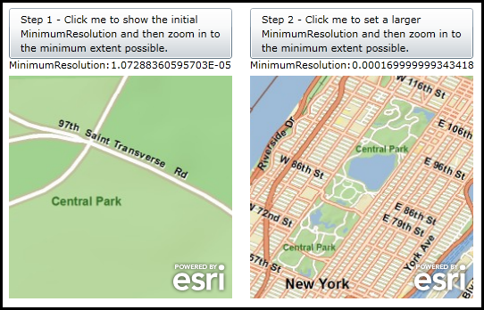 Demonstrating how to adjust the MinimumResolution Property to see all the tiles in a Tiled Layer.