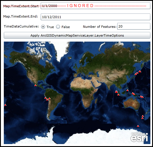 Testing the TimeDataCumulative settings of ArcGISDynamicMapServiceLayer.LayerTimeOptions.