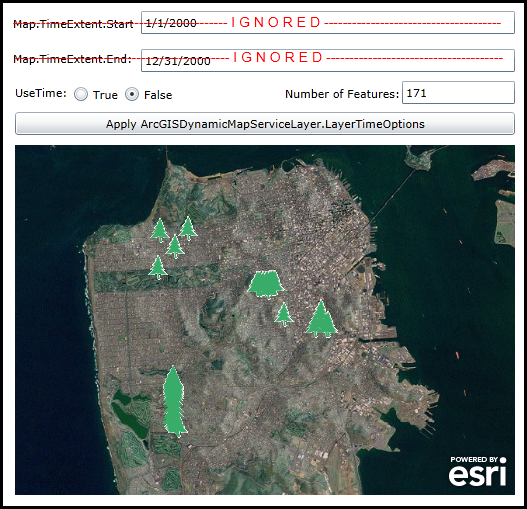 Testing the UseTime settings of ArcGISDynamicMapServiceLayer.LayerTimeOptions.