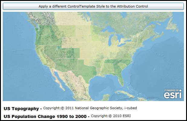 Applying a custom ControlTemplate as the Style of the Attribution Control for the various Attribution.Layers.