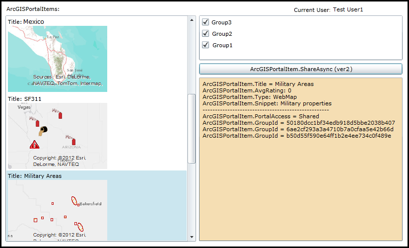 Viewing and changing Groups for the PortalAccess of Shared on ArcGISPortalItems.