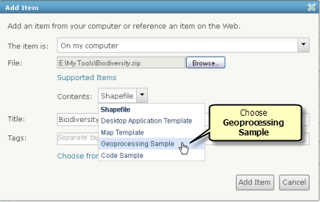 Choosing Geoprocessing Sample when adding a .zip file Choosing Geoprocessing Sample when adding a .zip file