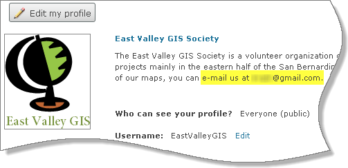 已完成的 East Valley GIS Society 账户资料